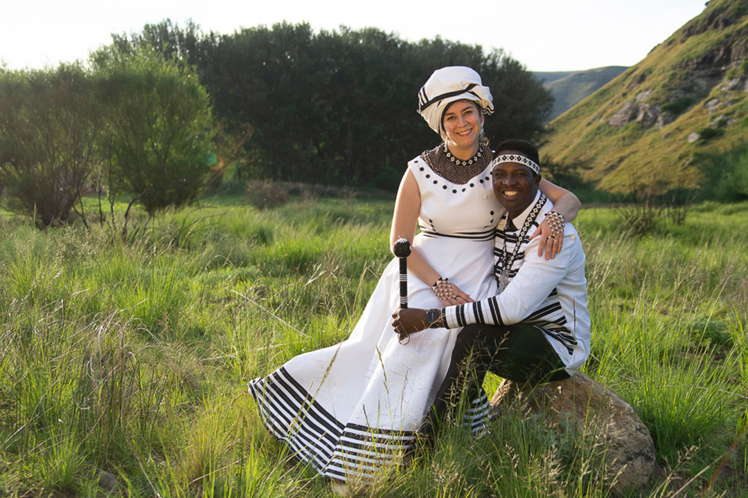Wedding couple portrait Alpine Swift Trails at Bell River